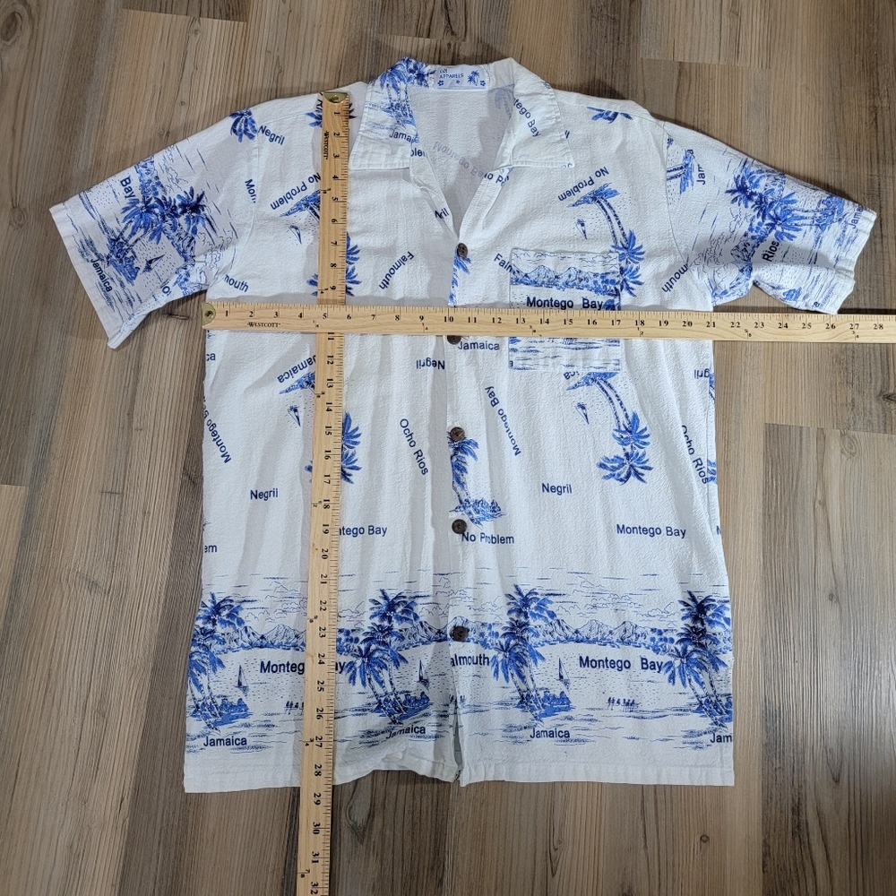 Vintage 100% cotton Hawaiian shirt L White Blue  Coj Apparels Bahamas Palm Tree - Picture 2 of 4